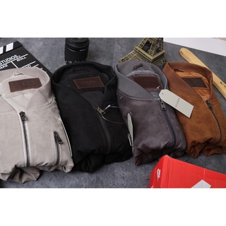 [ẢNH THẬT] [FREESHIP] Áo khoác Bomber da lộn phối zip