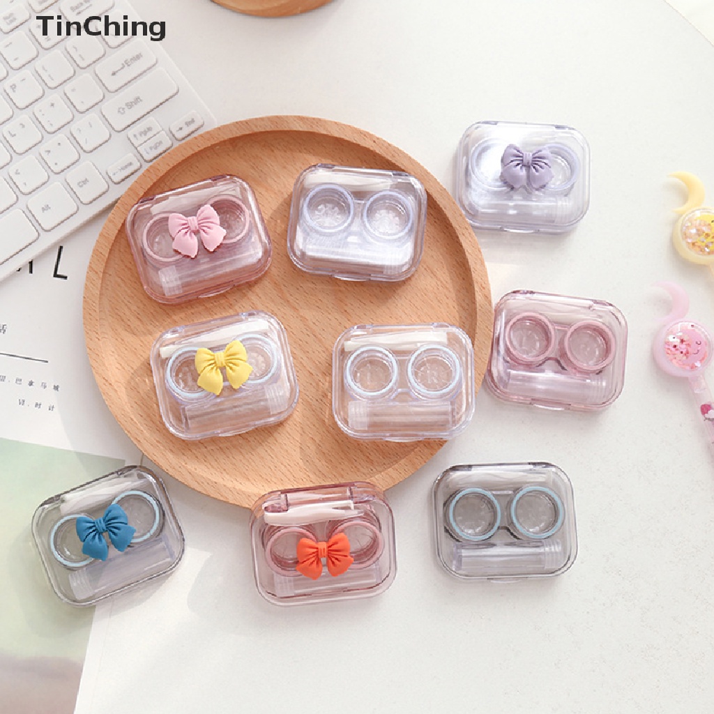 Hộp đựng kính áp tròng bằng nhựa trong suốt kèm nhíp tiện dụng