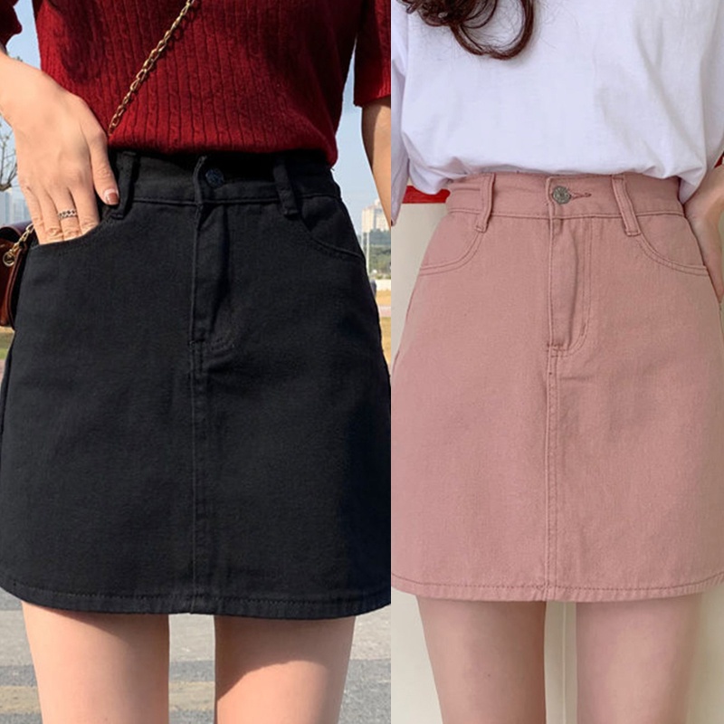 Chân Váy Jeans Chữ A Lưng Cao Màu Sắc Thời Trang