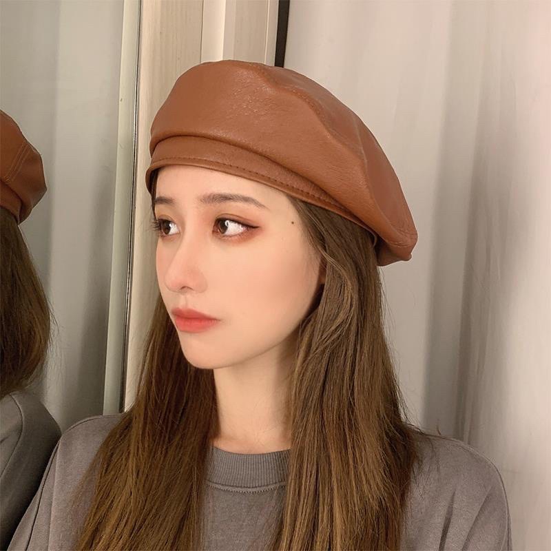 Mũ nồi nón beret hat da Pu thời trang