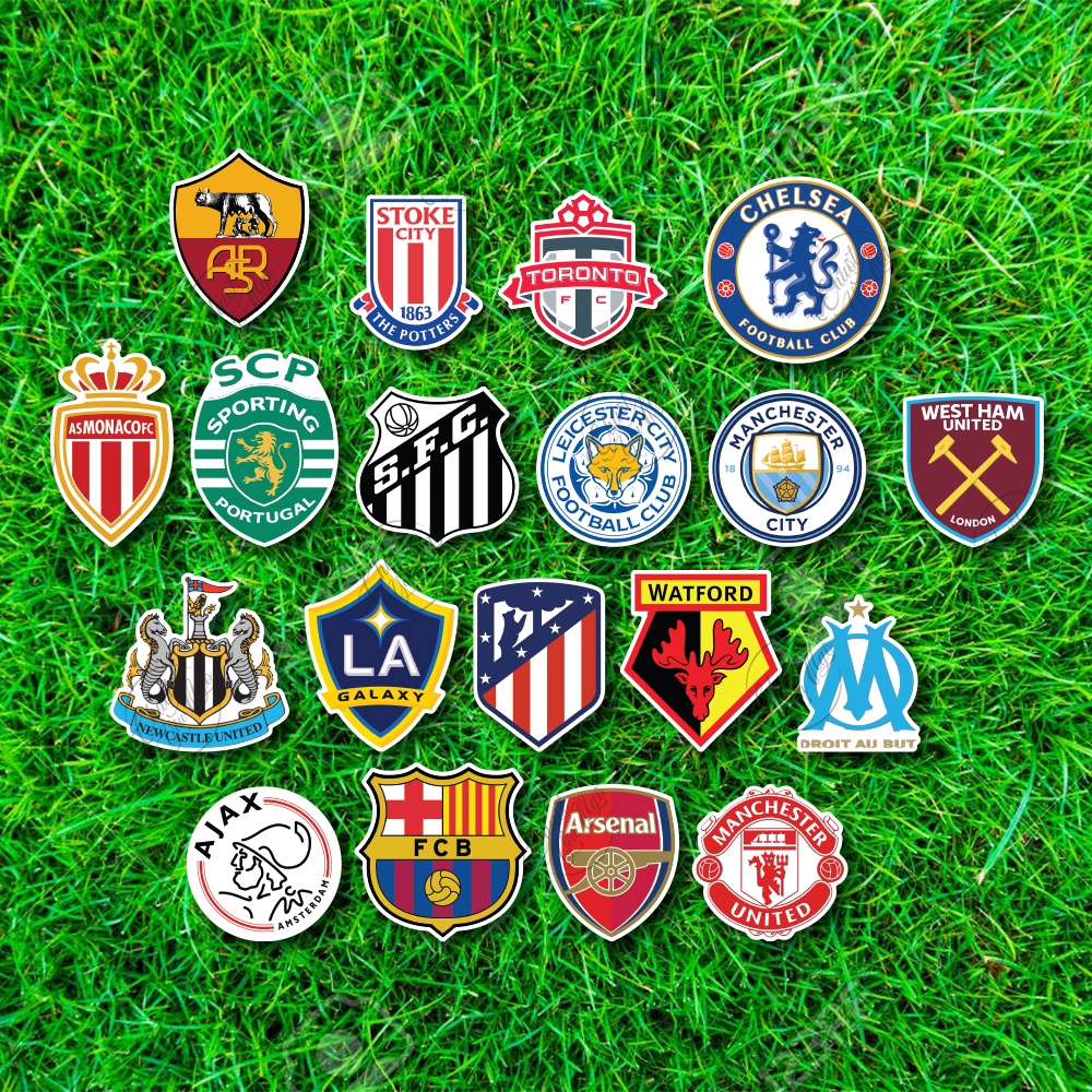 Combo 40 sticker logo CLB BÓNG ĐÁ nổi tiếng thế giới không trùng chất liệu decal chống nước trang trí xe máy nón bảo hiể