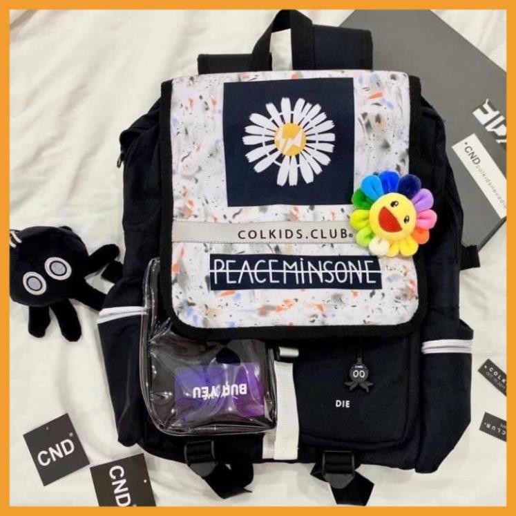 Balo colkids ss3 custom đen hoa cúc xanh tie dye nam nữ đi hoc đi chơi