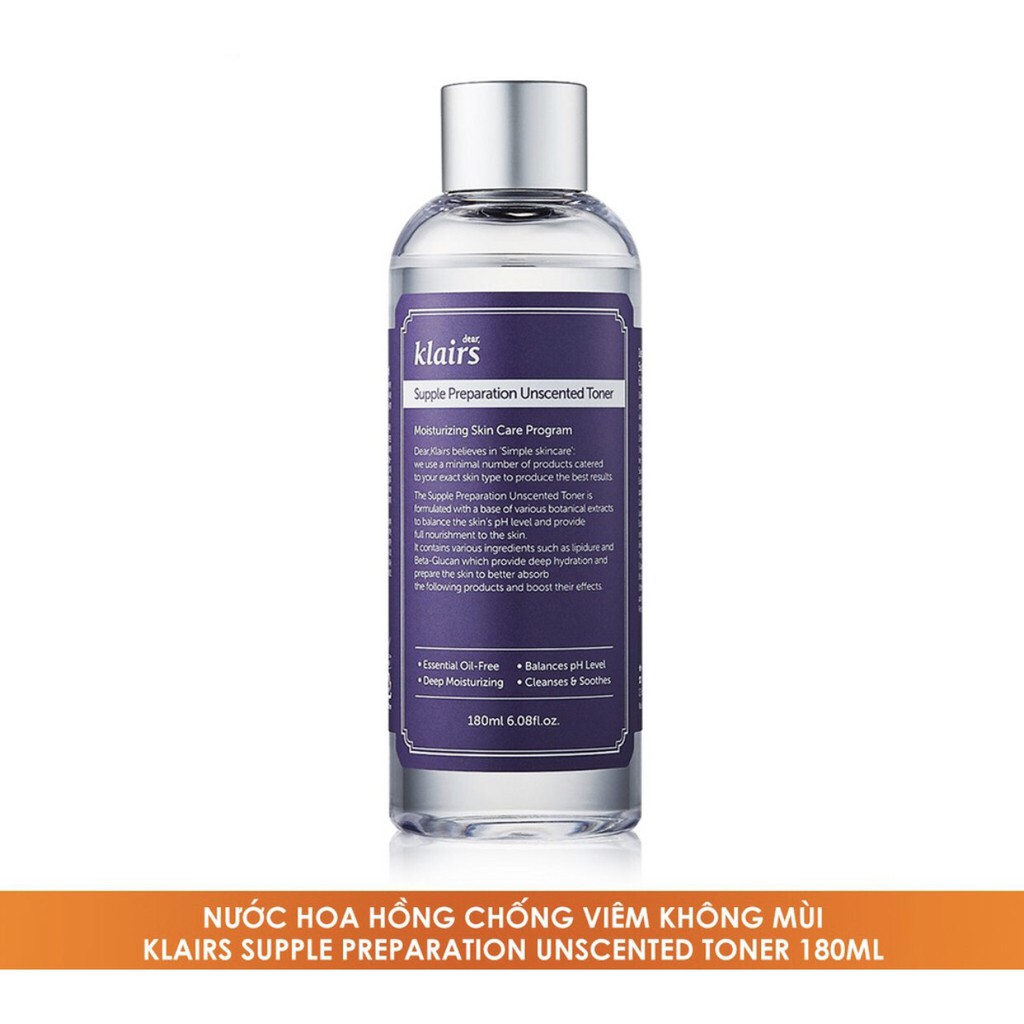 Nước hoa hồng chống viêm không mùi Klairs Supple Preparation Unscented Toner 180ml