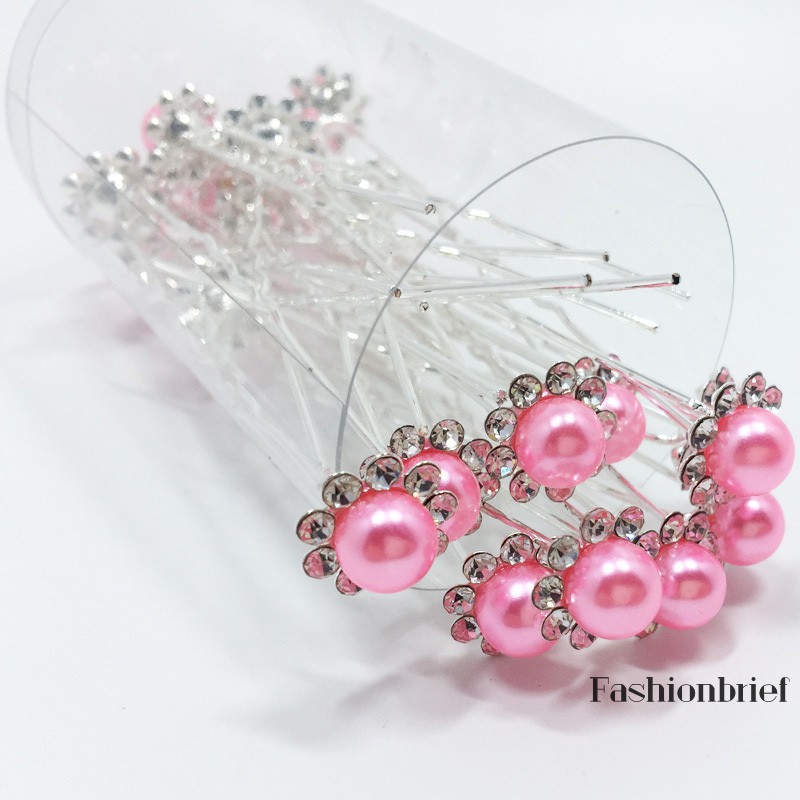 Set 10 trâm cài tóc hình chữ U đính hạt trân châu thanh lịch dùng trang điểm cho cô dâu