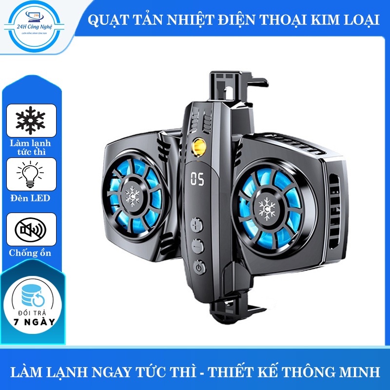 Quạt tản nhiệt kim loại 2 quạt làm mát cực nhanh,màn hình hiển thị nhiệt độ có thể gắn trippod/giá đỡ livestream - k1310