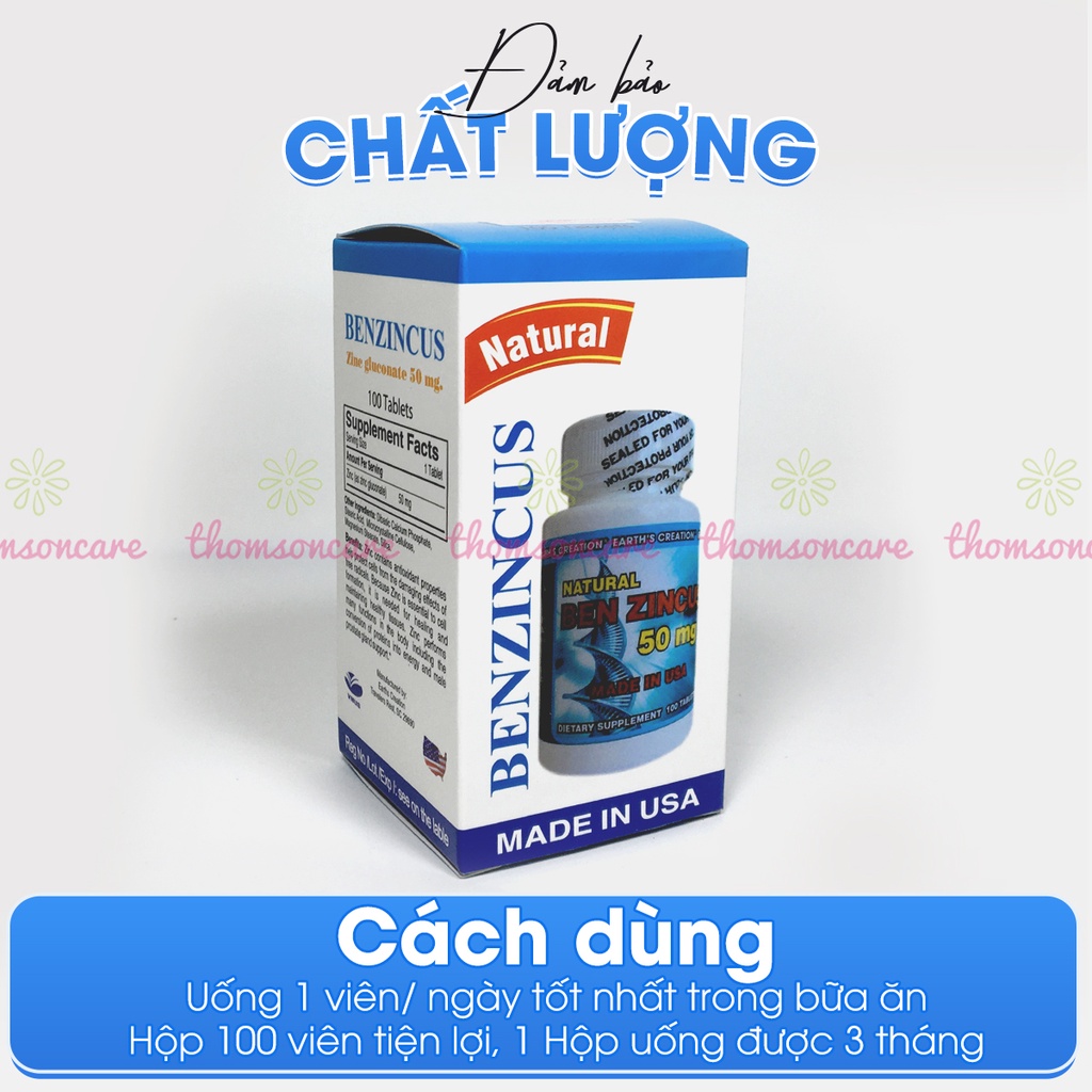 Bổ sung kẽm Benzincus nhập khẩu từ Mỹ, tăng cường hệ miễn dịch, tốt cho da tóc móng, và sinh lý Ben Zincus