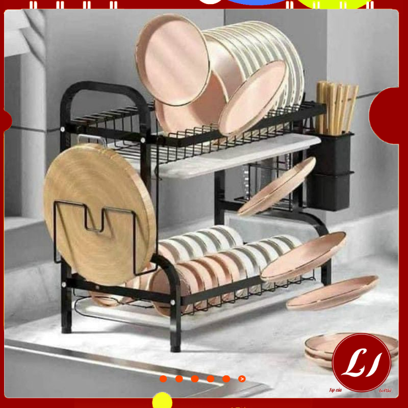 Kệ úp bát 2 tầng Phú Khang MÀU ĐEN bền đẹp, chắc chắn( 42*41*25cm)