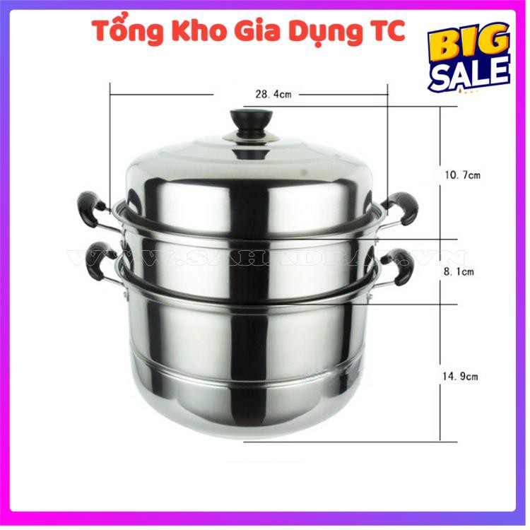 Nồi hấp xửng hấp 3 tầng hấp gà xôi bánh bao chất liệu inox cao cấp size 28cm dùng được bếp từ