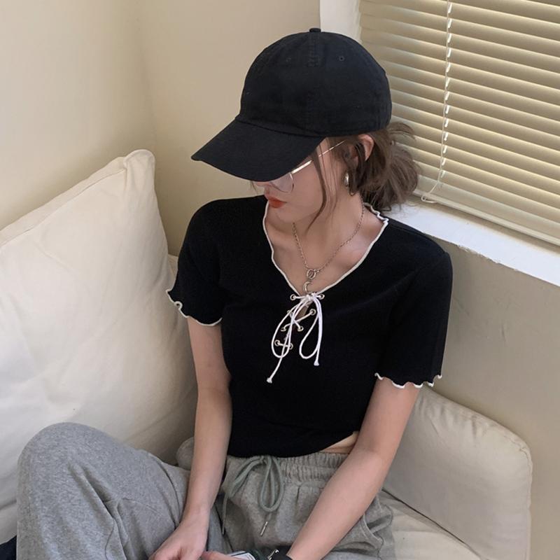 Áo Kiểu Tay Ngắn Cổ Chữ V Thời Trang Mùa Hè Hàn Quốc 2022 Cho Nữ