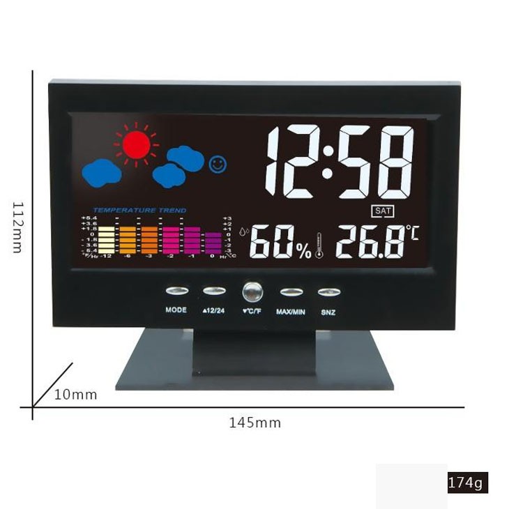 Đồng Hồ Để Bàn LED LCD Báo Thức Thời Tiết Cảm Biến Âm Thanh Cao Cấp DS-8082 Màn Hình Màu