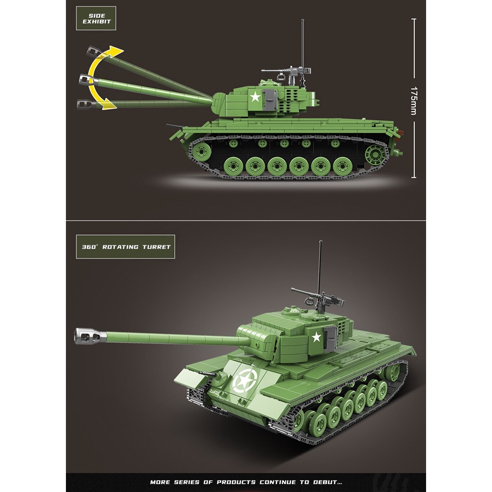 Đồ chơi Lắp ráp Mô hình xe tăng Quan Guan 100065 US Pershing M26 Military Heavy Tanks WW2 Soldier Police Army 1013Pcs