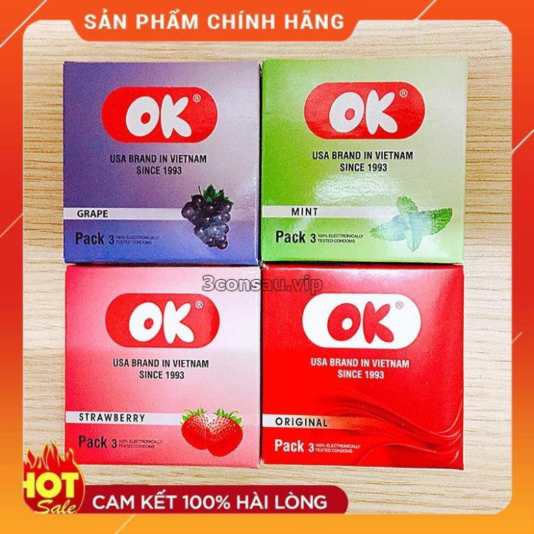 Bao cao su Ok, bao cao su siêu mỏng, size nhỏ mùi hương dâu, bạc hà, nho, socola, original, 1 bcs