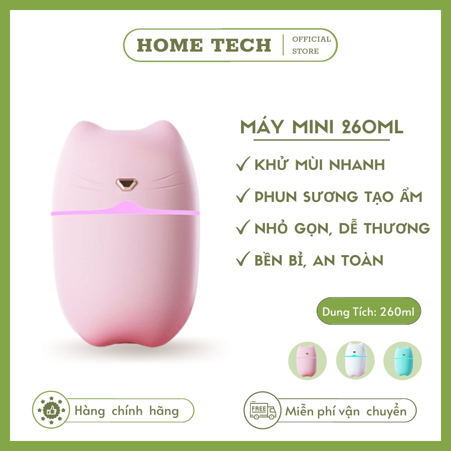 Máy Xông Tinh Dầu Mini Mẫu Mèo Dễ Thương 260ml, 3 Màu Xanh Trắng Hồng, Khuếch Tán Tinh Dầu Cấp, Ẩm Thanh Lọc Không Khí