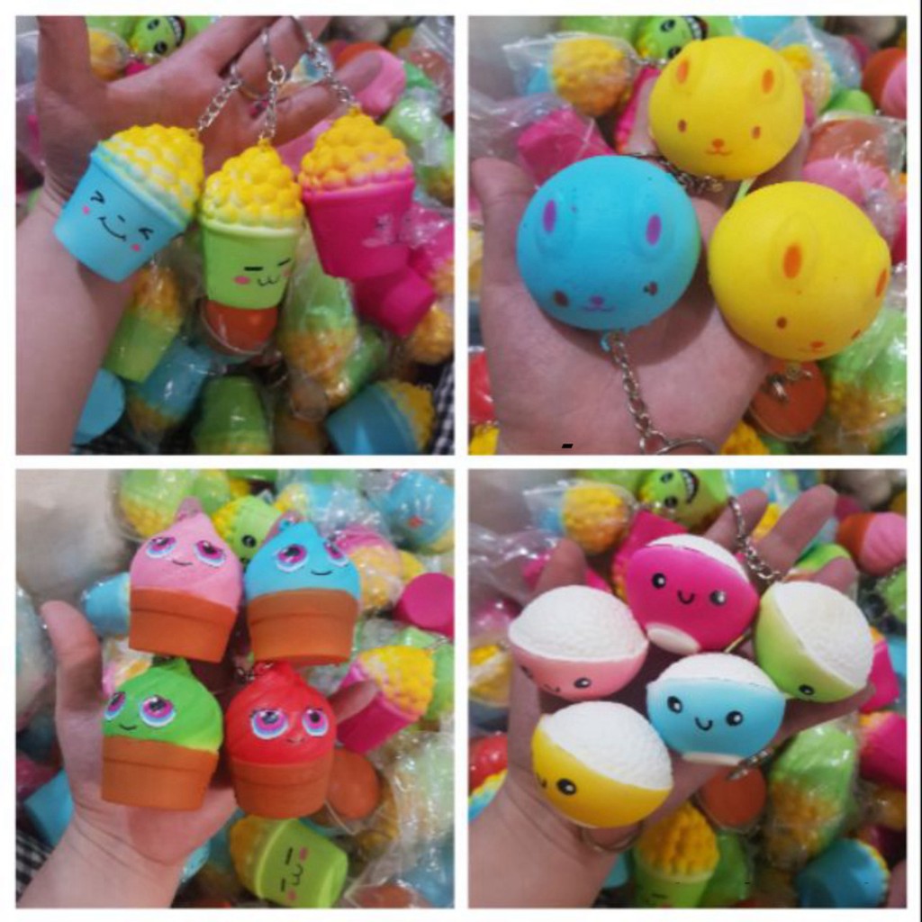 Squishy bắp +cupcake +chén cơm + thỏ