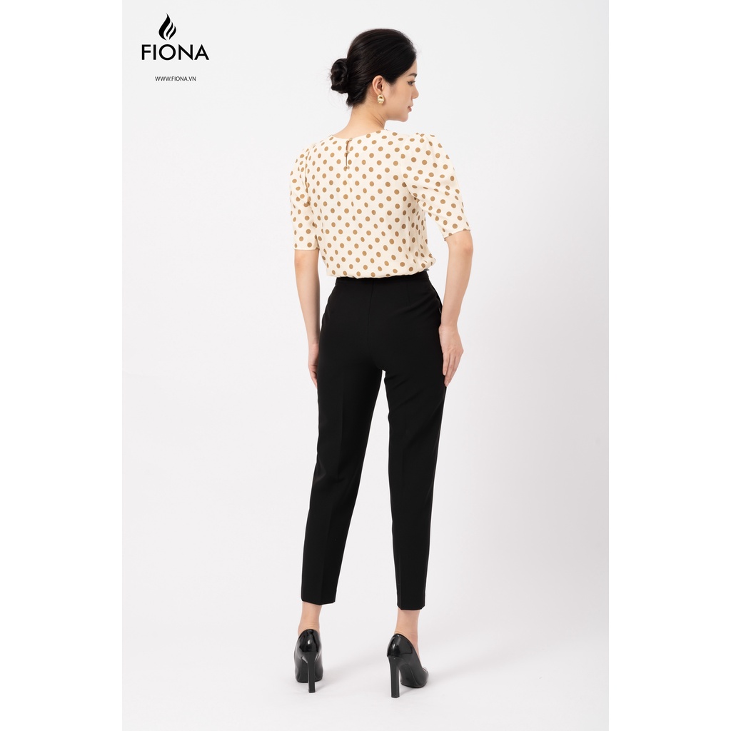 Áo sơ mi nữ vai bồng tay lỡ xếp ly FIONA, áo sơ mi họa tiết chấm bi dáng suông mã F551261