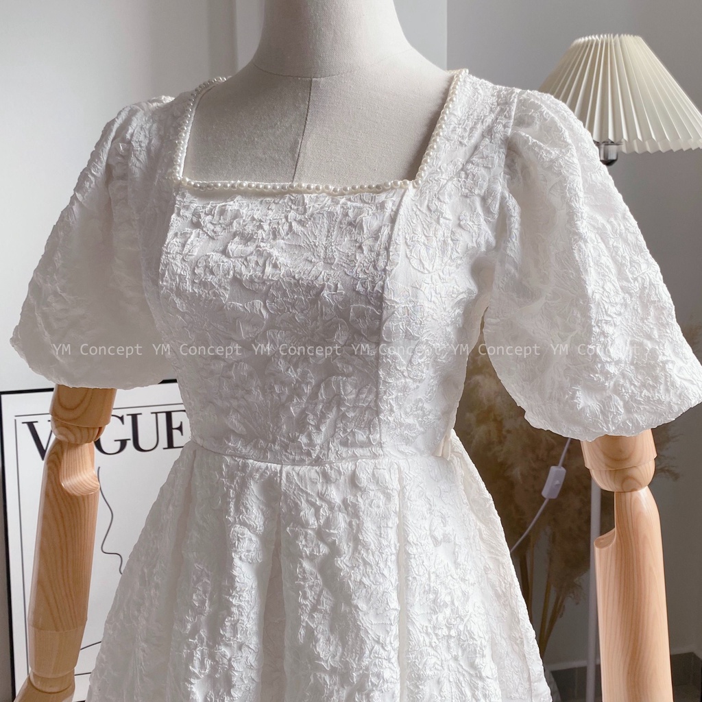 Đầm Xòe Cổ Vuông Dáng Ngắn Dự Tiệc Thiết Kế Sexy Khoét Eo Cực Xinh Màu Trắng | ROSE CLOTHING D0520