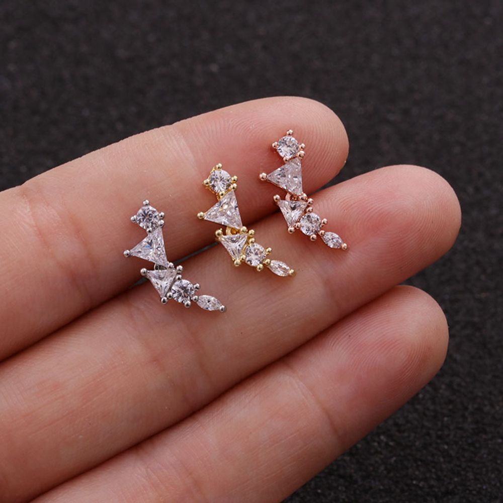 Khuyên xỏ sụn tai bằng thép không gỉ đính đá zircon nhiều màu dễ thương