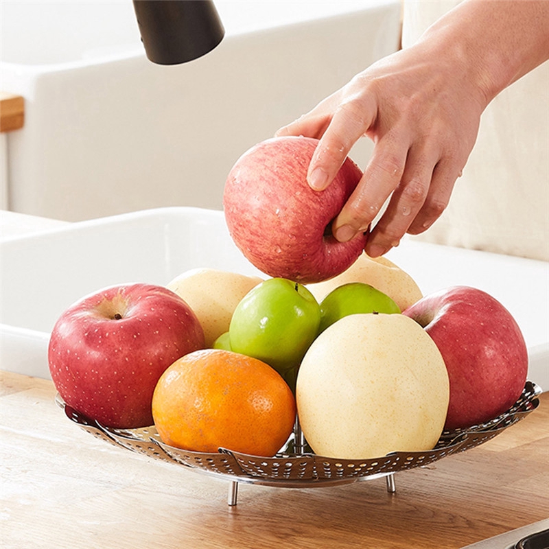 Rổ Hấp Thức Ăn / Rau Củ Quả Hình Cánh Hoa Bằng Thép Không Gỉ Có Thể Gấp Gọn Cho Nhà Bếp