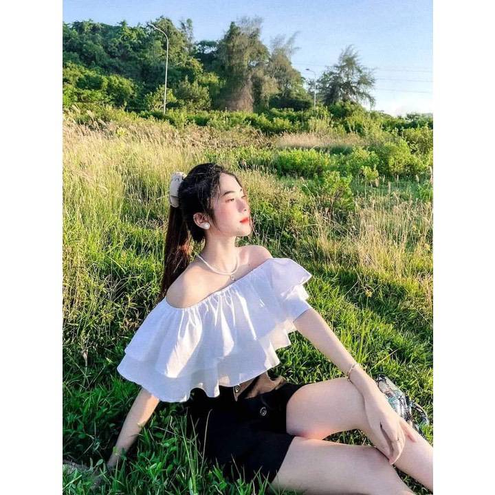 Chân váy chữ a kèm áo voan trễ vai công sở bigsize NAVISA SV03