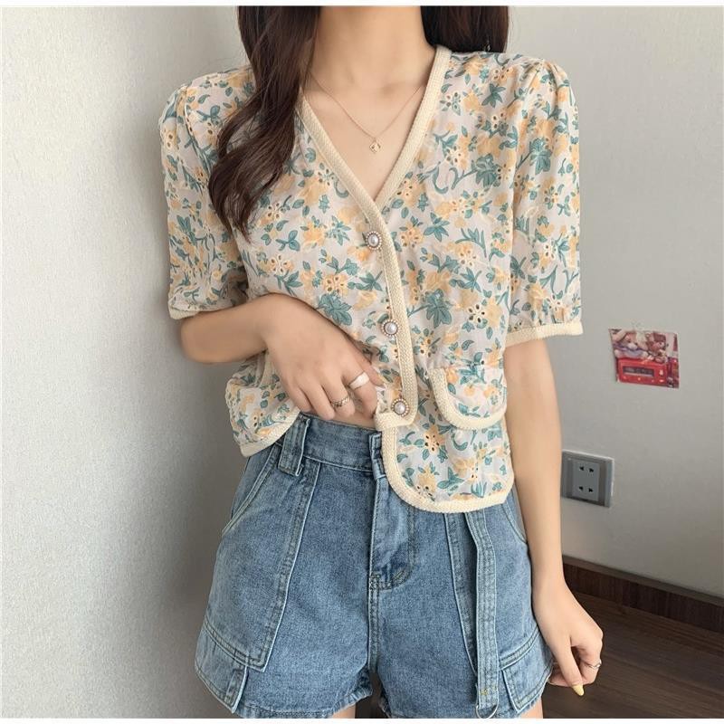 Áo tiểu thư cổ chữ V phong cách vintage, thời trang Pháp ngọt ngào | BigBuy360 - bigbuy360.vn