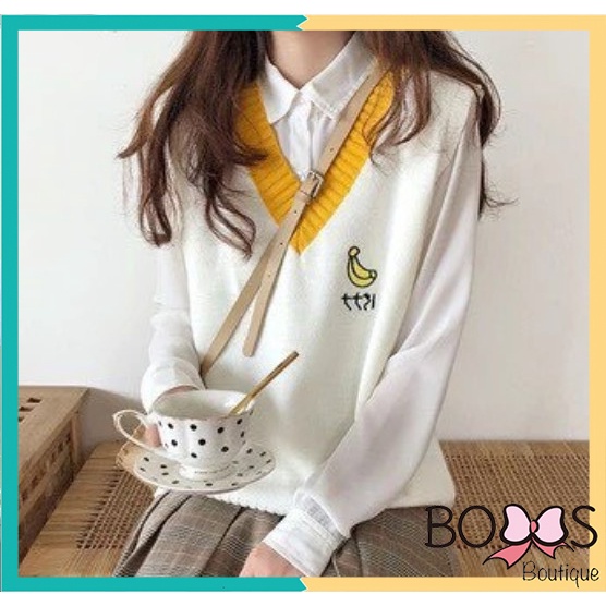 Áo Gile Nữ Chất Liệu Len Hàn Mềm Mại, Thêu Họa Tiết Hình Chuối Siêu Xinh [LC] | BigBuy360 - bigbuy360.vn