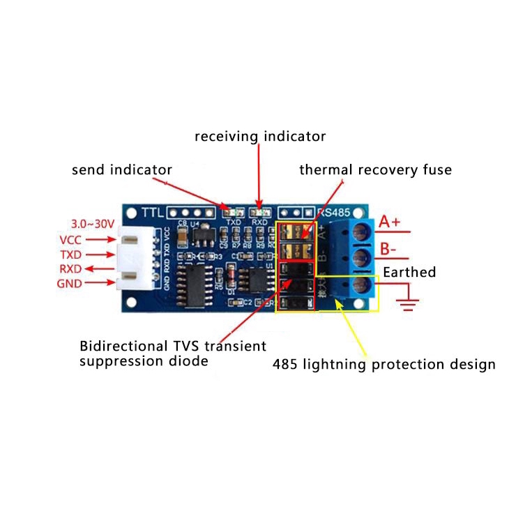 TTL to RS485 Converter Board Module RS485 Mutual Conversion TTL Signal Microcontroller Wide Voltage