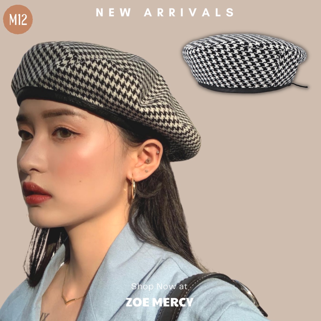 [SẴN]- Nón/Mũ nồi họa tiết Houndstooth phong cách Ulzzang(M12)
