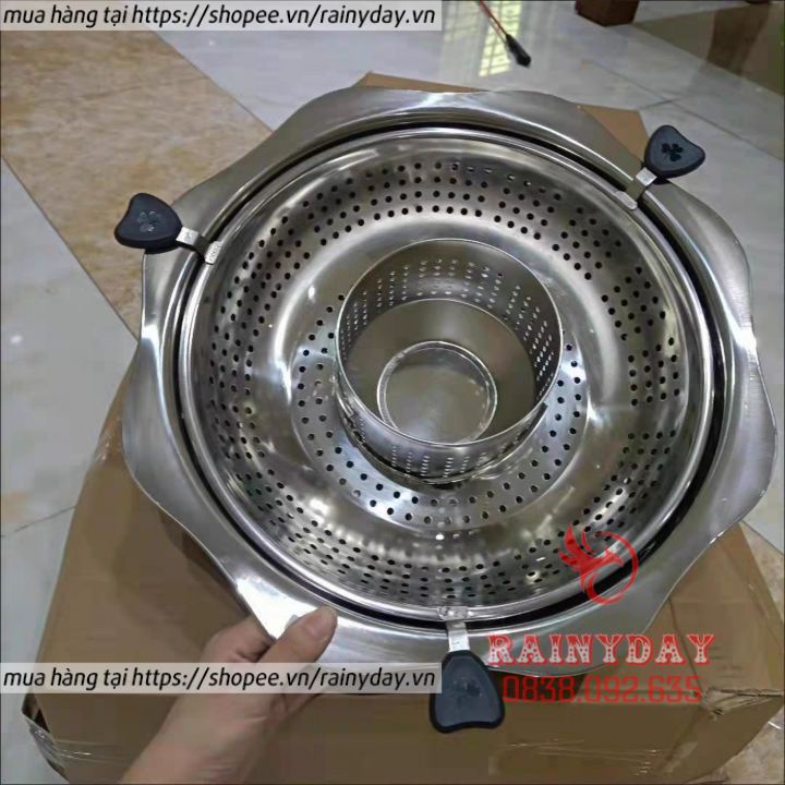 Nồi lẩu xoay 2 tầng , Nồi lẩu inox đa năng dùng được cả bếp từ và bếp gas hàng nội địa