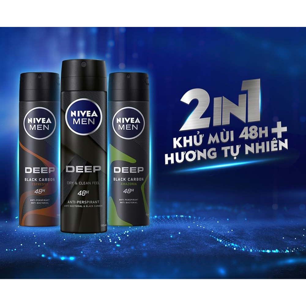 Xịt ngăn mùi NIVEA MEN Deep than đen hoạt tính 150ml