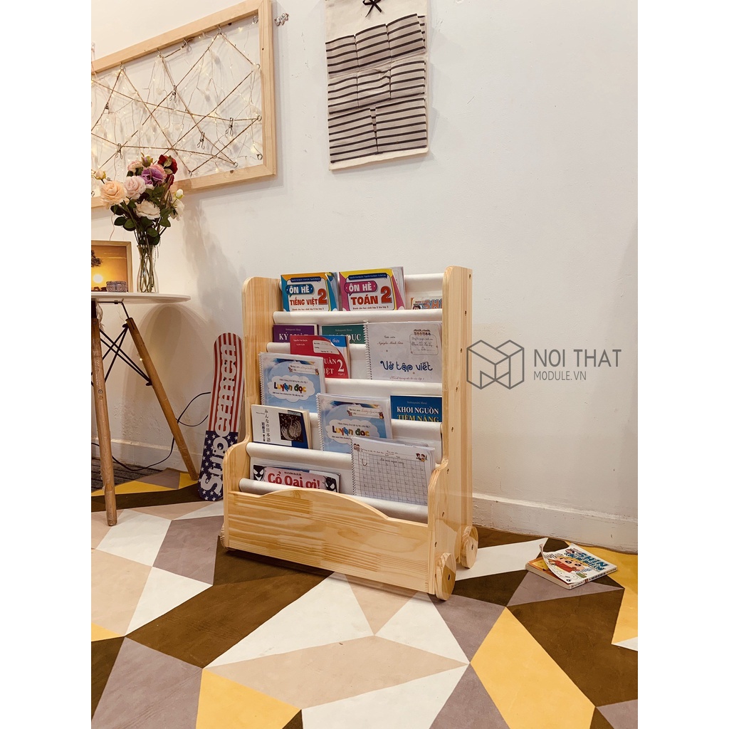 Kệ sách oto montessori 6 tầng - chất liệu gỗ thông phủ bóng chống ẩm mốc, an toàn cho bé