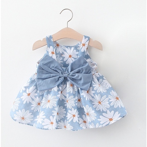 Váy dây đính nơ họa tiết hoa dễ thương cho bé gái từ 6 tháng đến 3 tuổi hàng Quảng Châu cao cấp