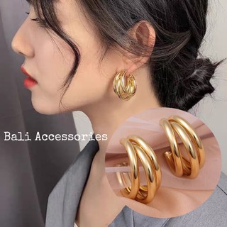 Bông tai khuyên tai 3 khoen tròn Hàn Quốc cá tính