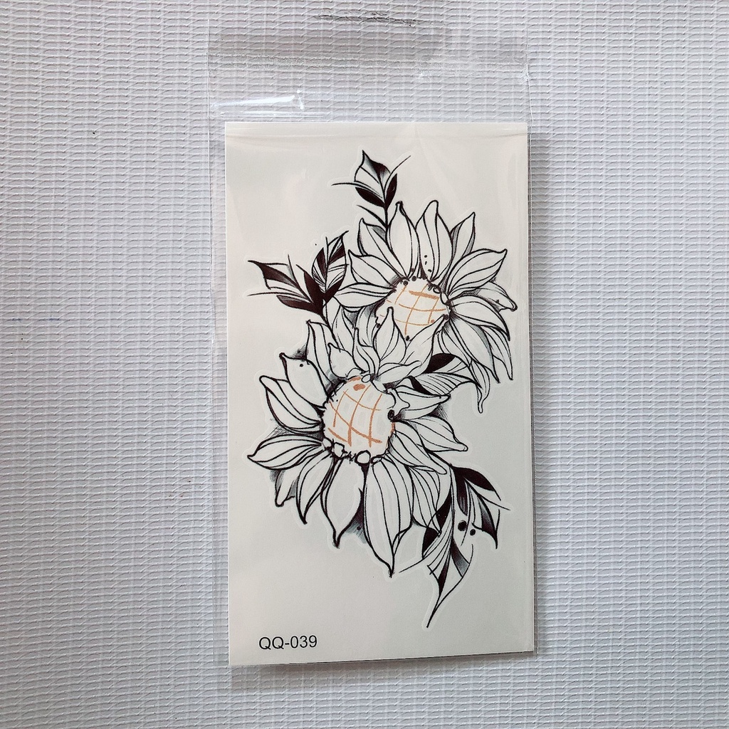 Hình xăm dán hoa xinh trắng đen 10x6cm- phù hợp ví trí tay, chân, vai, ngực, lưng....