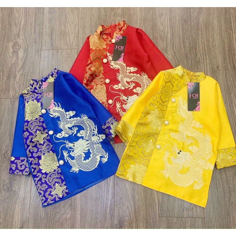 Áo dài cách tân nam thêu rồng chất gấm hoa văn chìm cao cấp 9-35kg