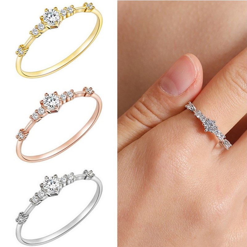 Nhẫn Đính Hôn Bằng Kim Cương Mạ Vàng 14K Tinh Tế Cho Nữ Phong Cách Thời Trang Hàn Quốc