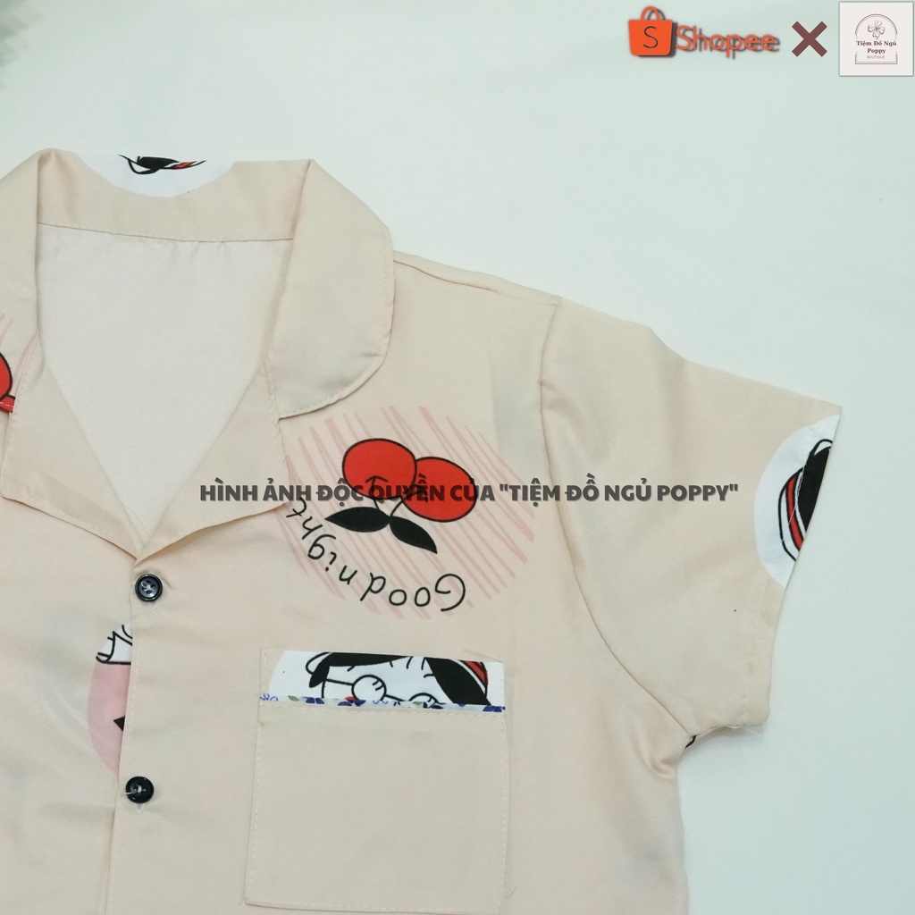 Đồ bộ pyjama quần đùi hoạt hình chất liệu kate thái Pyjama nữ đẹp bộ ngủ nữ cộc tay  POPPY cộc đùi
