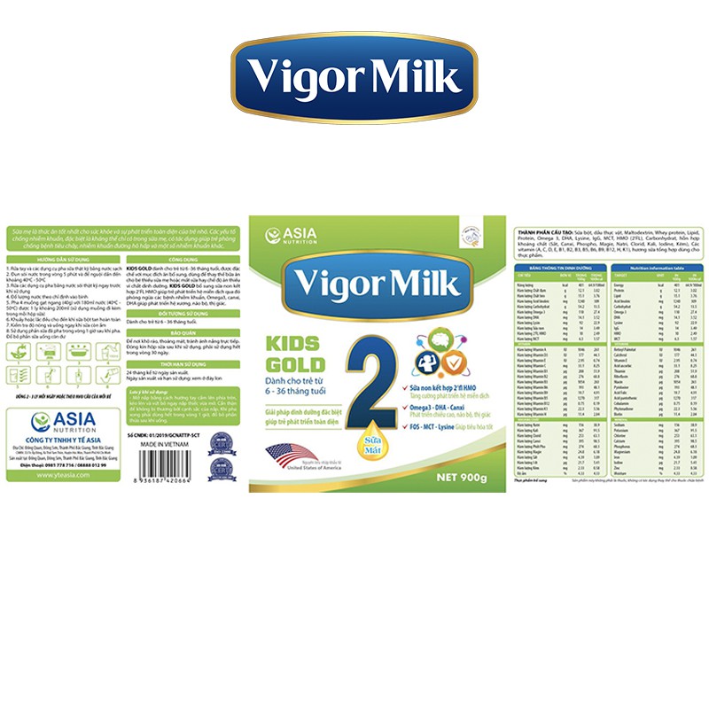 [MÃ NEWMHOT GIẢM 30% ĐƠN 500K] SỮA BỘT VIGOR MILK KIDS GOLD 2 - Sữa chuyên biệt cho trẻ phát triển toàn diện.