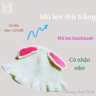 Mũ len hình thú - mũ len thỏ trắng - mũ len handmade - sẵn 2y