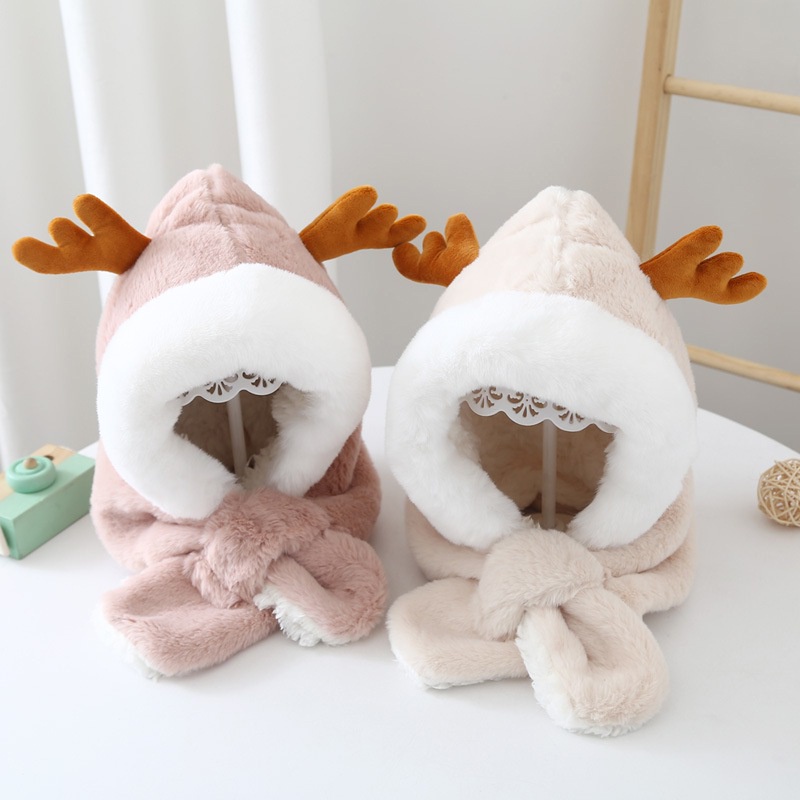 Nón trùm đầu kèm khăn choàng cổ giữ ấm họa tiết hoạt hình dành cho bé 1-6 tuổi