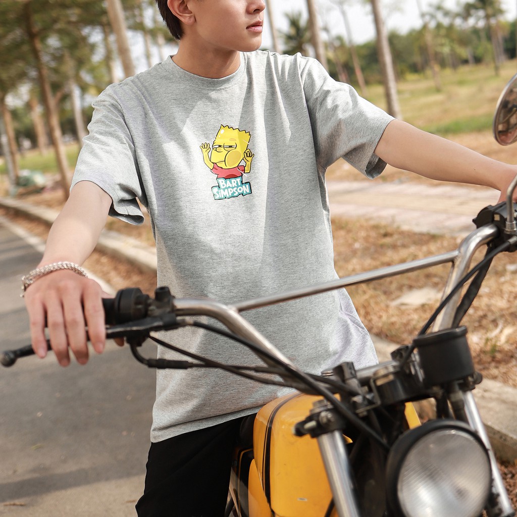 Áo Thun Bart Simpson Màu Xám Chất Liệu Cotton Thoáng Mát