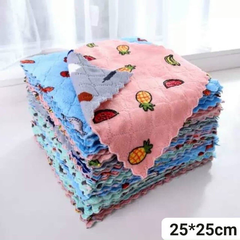 Bộ 10 khăn lau bát đĩa, lau bếp hình hoa quả 2 mặt lông mềm mịn KT: 20x20cm(ảnh thật)