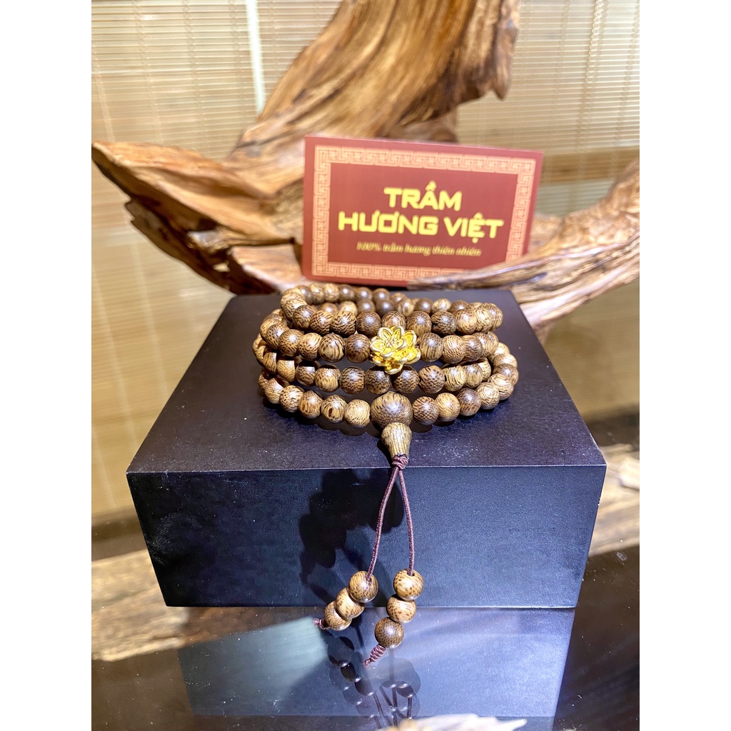 Vòng Trầm Hương 108 Hạt Hoa Sen Vàng 6mm Mang May Mắn Bảo Hành Trọn Đời,Chuỗi Tràng Hạt 108 Trầm Tốc