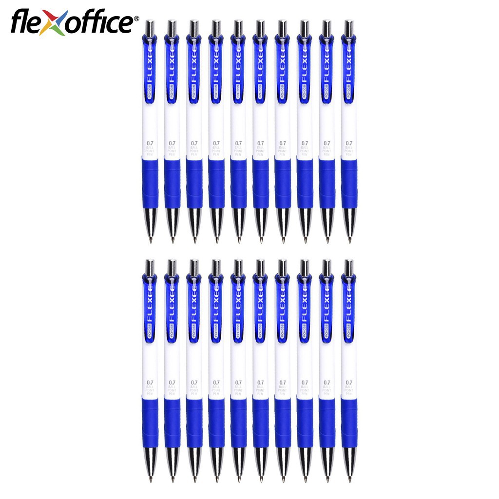 Combo 20 Bút bi Thiên Long Flexoffice FO-038 ngòi 0.7mm - Bút bi mực xanh cầm tay thoải mái, nét đều