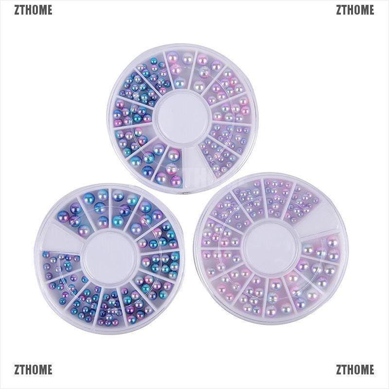 ZTHOME Mix Size Pearl Flat Back Mermaid Gradient Bead Wheel Nail Art 3D Tips Decoration