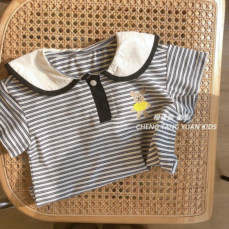 Bộ Áo Thun Tay Ngắn Kèm Quần Ngắn In Hình Gấu Dễ Thương Phong Cách Hàn Quốc Thời Trang Mùa Hè Cho Bé Gái