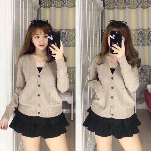Áo len cardigan dáng ngắn khuy gỗ hàng sịn Quảng Châu | BigBuy360 - bigbuy360.vn