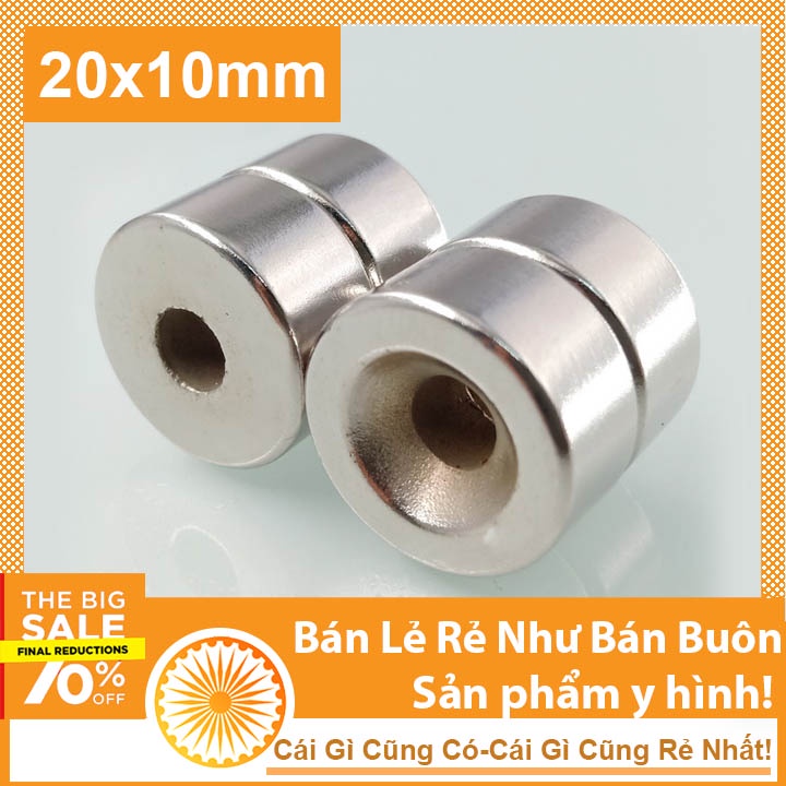 Nam châm tròn 20x10 lỗ 6mm hít bi sắt