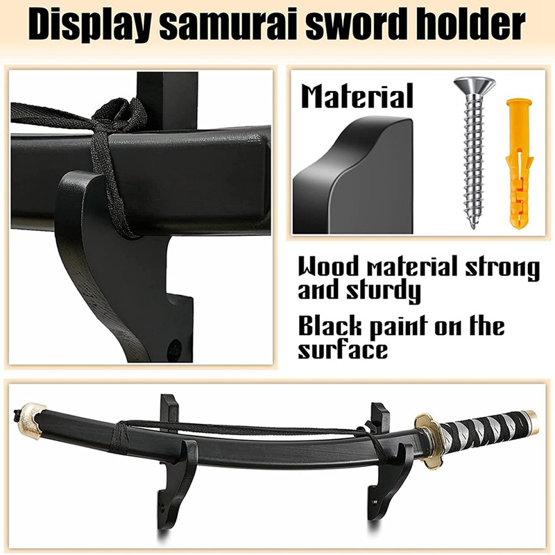 Set 4 Giá Đỡ Kiếm Treo Tường Bằng Gỗ Có Thể Điều Chỉnh Dùng Trưng Bày Võ Thuật Samurai