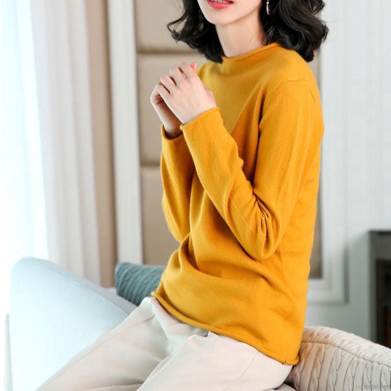 Women Slim Long-Sleeved Half High Collar Slim Bottom Sweater Female Tshirt Tops | BigBuy360 - bigbuy360.vn