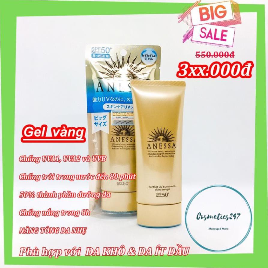 Kem chống nắng Anessa Perfect UV Sunscreen Skincare Milk SPF 50+ PA++ dành cho Da Dầu & Da Dầu Mụn màu vàng  60ml & 20ml